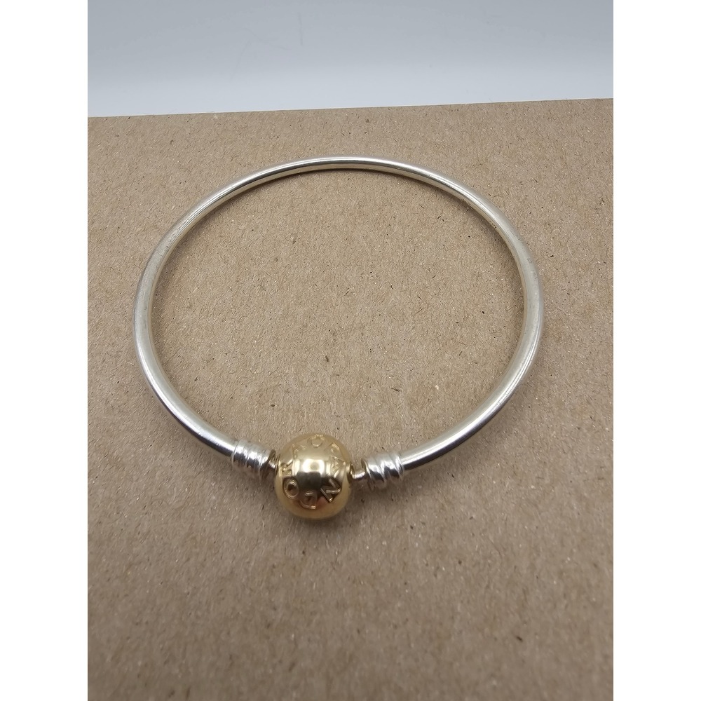 Pandora Moments Bangle Bracelet Sterling Silver 14k Gold Clasp Two Tone 590713
